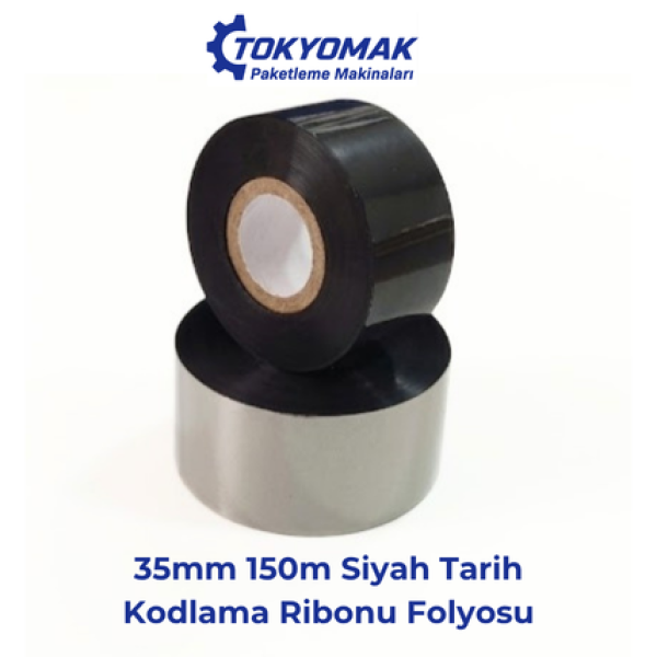TRB-35150 Sıcak Baskı Siyah Tarih Kodlama Ribon Folyosu 